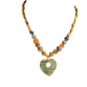 Stone heart necklace freshwater pearls agate ocean jasper turquoise heart